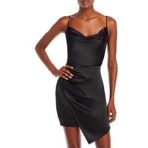 Aqua Women's Satin Cowl Neck Party Mini Sleeveless Dress Black B4HP $88